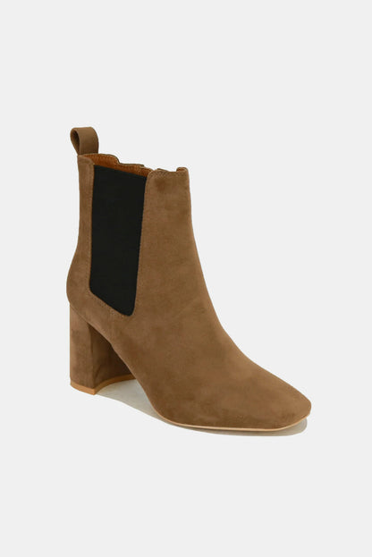 Beast Fashion Faux Suede Block Heel Chelsea Boots with Elastic Side Panel