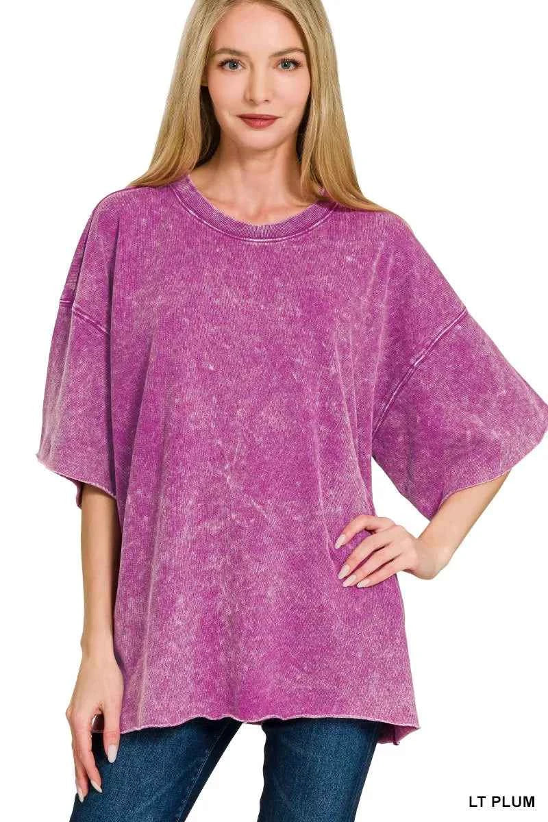 Zenana French Terry Washed Drop Shoulder Short Sleeve Top LT PLUM 08ab6f03e0ab49e2a4b4488b2a28f196-Max-Origin