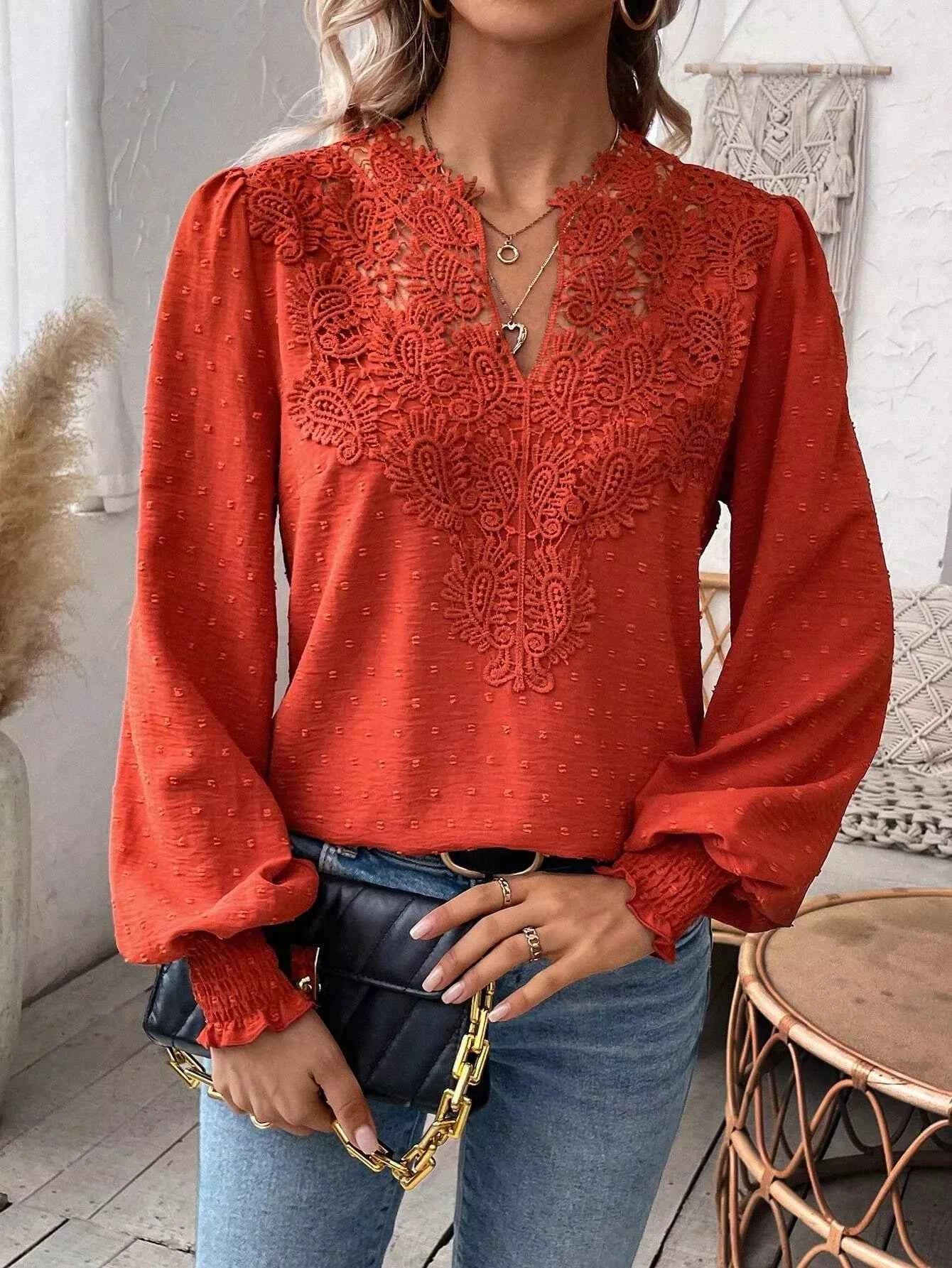 Swiss Dot Lace Detail Long Sleeve Blouse 08b5ddcb-5d17-4a5f-9eaa-44ec935d6a00-Max-Origin