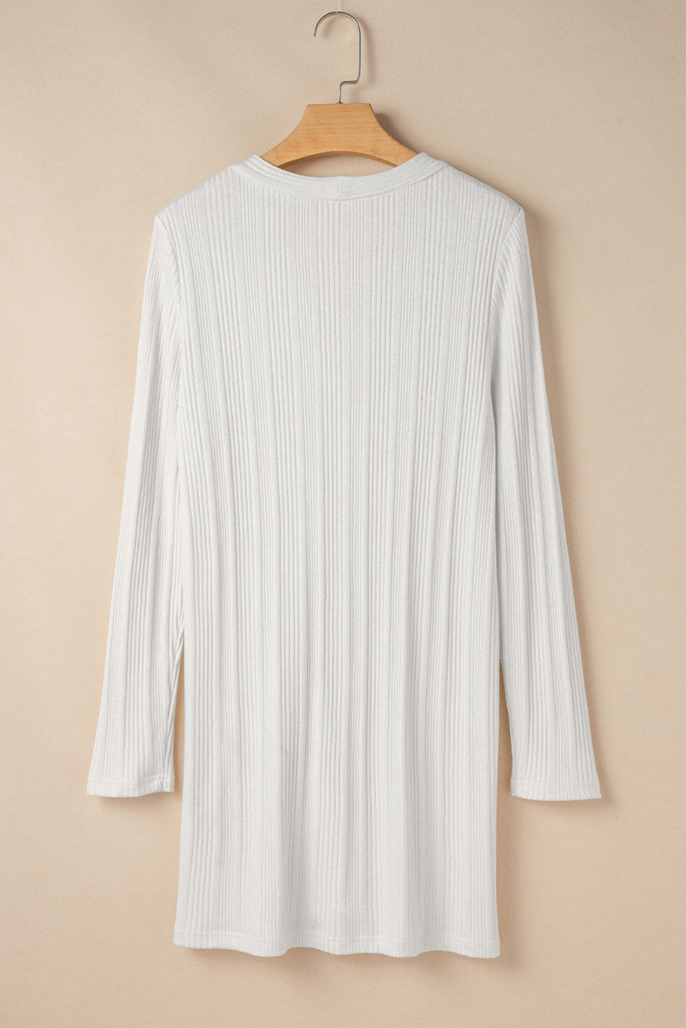 White Ribbed Plain Knit Cardigan