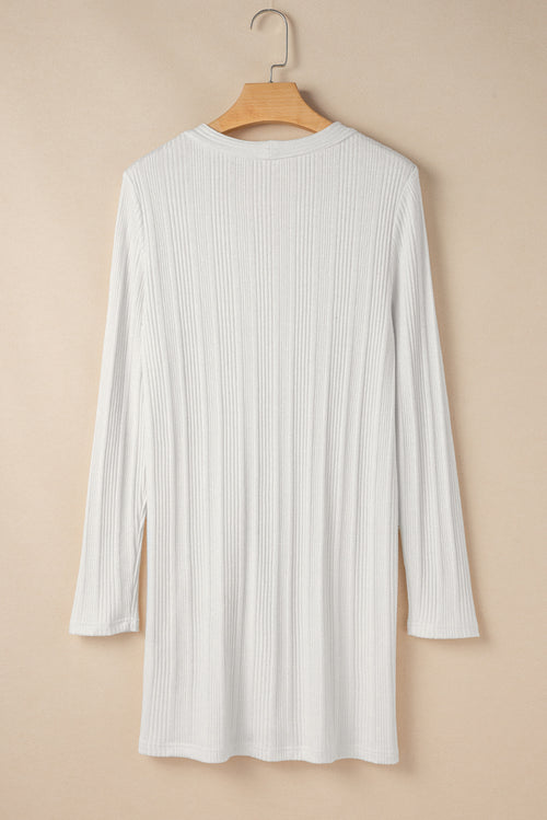 White Ribbed Plain Knit Cardigan