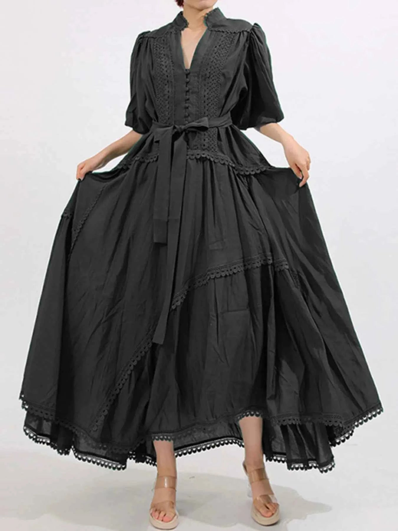 Lace Detail Notched Puff Sleeve Maxi Dress Black 08bcbbe8-39de-4bfd-8fd1-af3e9a93835f-Max-Origin