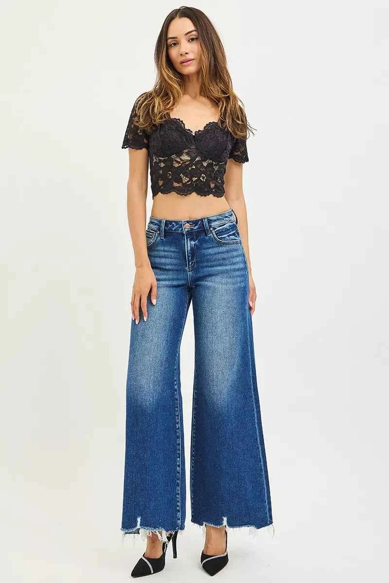 RISEN High Rise Wide Leg Jeans with Distressed Hem 08bd80ba56364a3a9213940985c9834e-Max-Origin