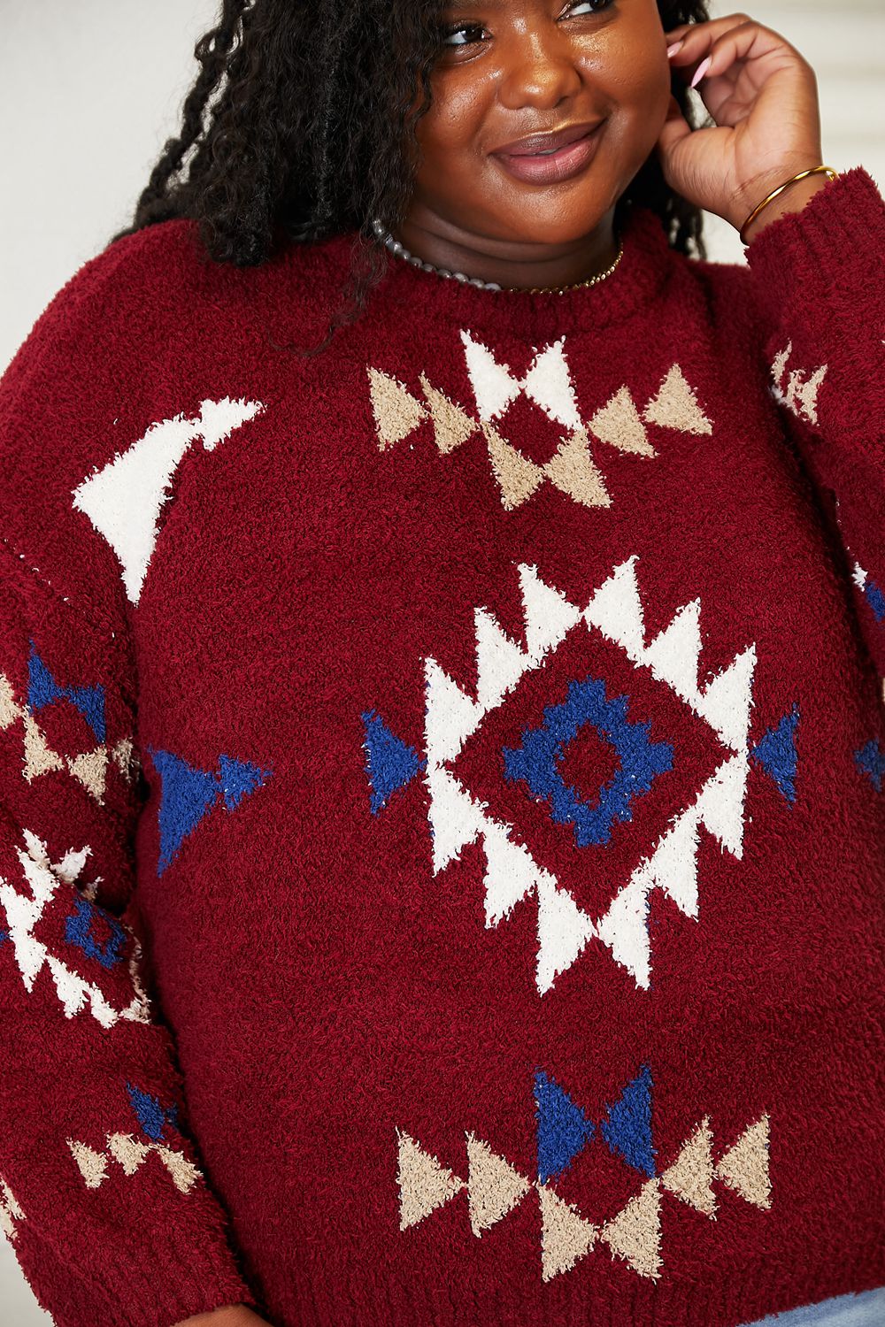 HEYSON Full Size Aztec Soft Fuzzy Sweater 08c13d9545b24bce911102a76b54e087-Max