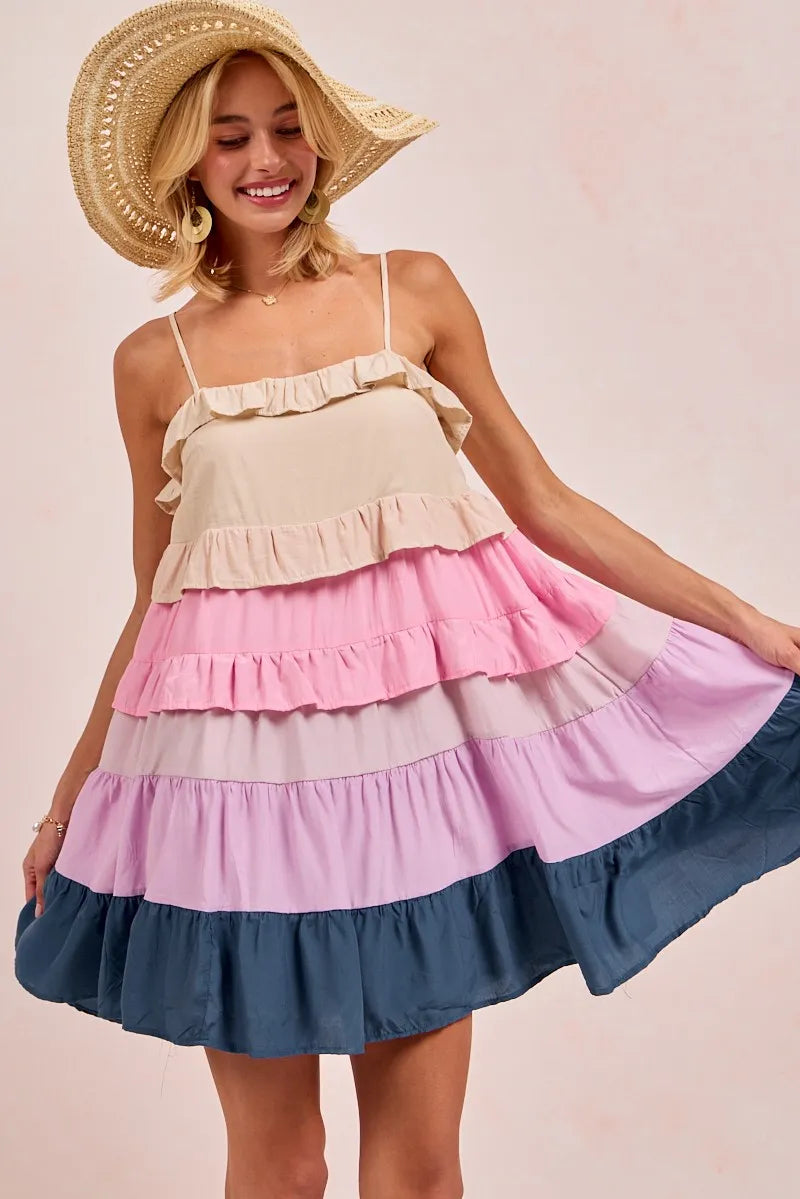 BiBi Color Blocked Tiered Dress CREAM PINK LILC TEAL 08cd3edb258f4853af2759c3311b7fdc-Max-Origin