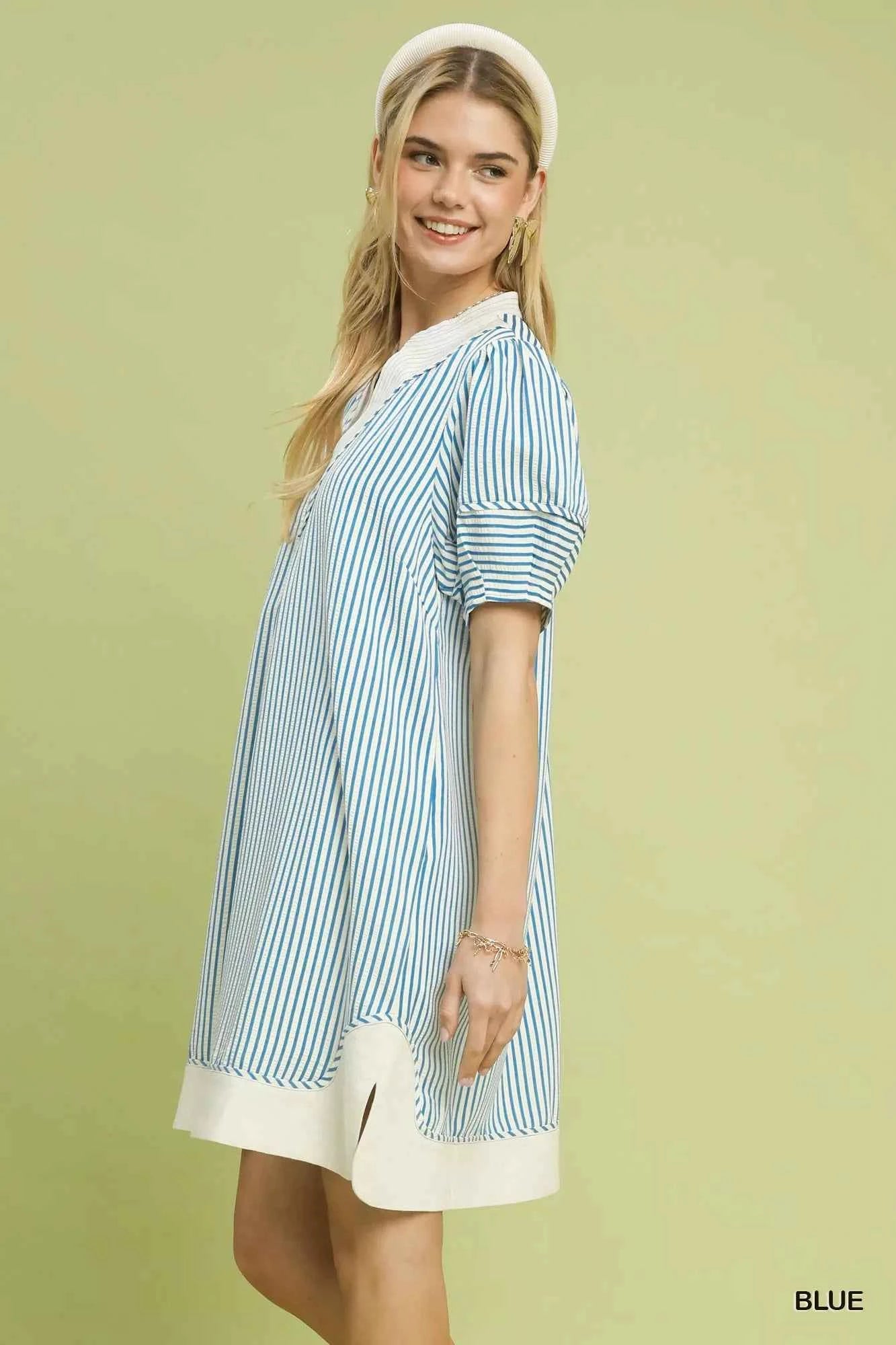 Umgee Pinstripe Shift Dress with Contrast Trim 08cddc5c-0e63-4602-96ed-a7c6569fe3a5-Max-Origin