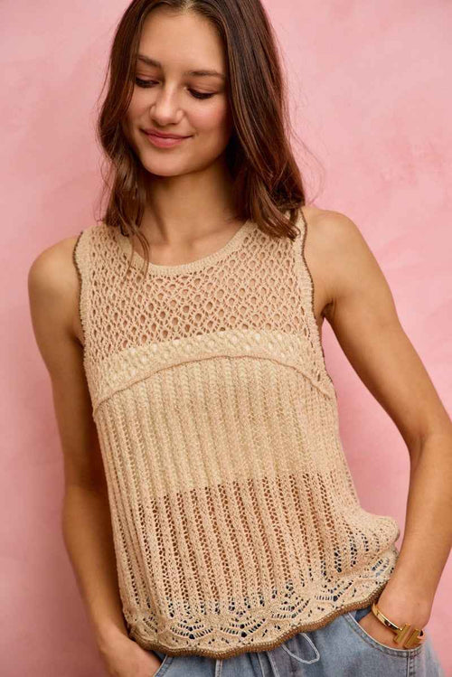 SO ME Crochet Lace Light Weight Sweater Vest OATMEAL 08cea5575bc243f9bbe75d7c1ad06d71-Max