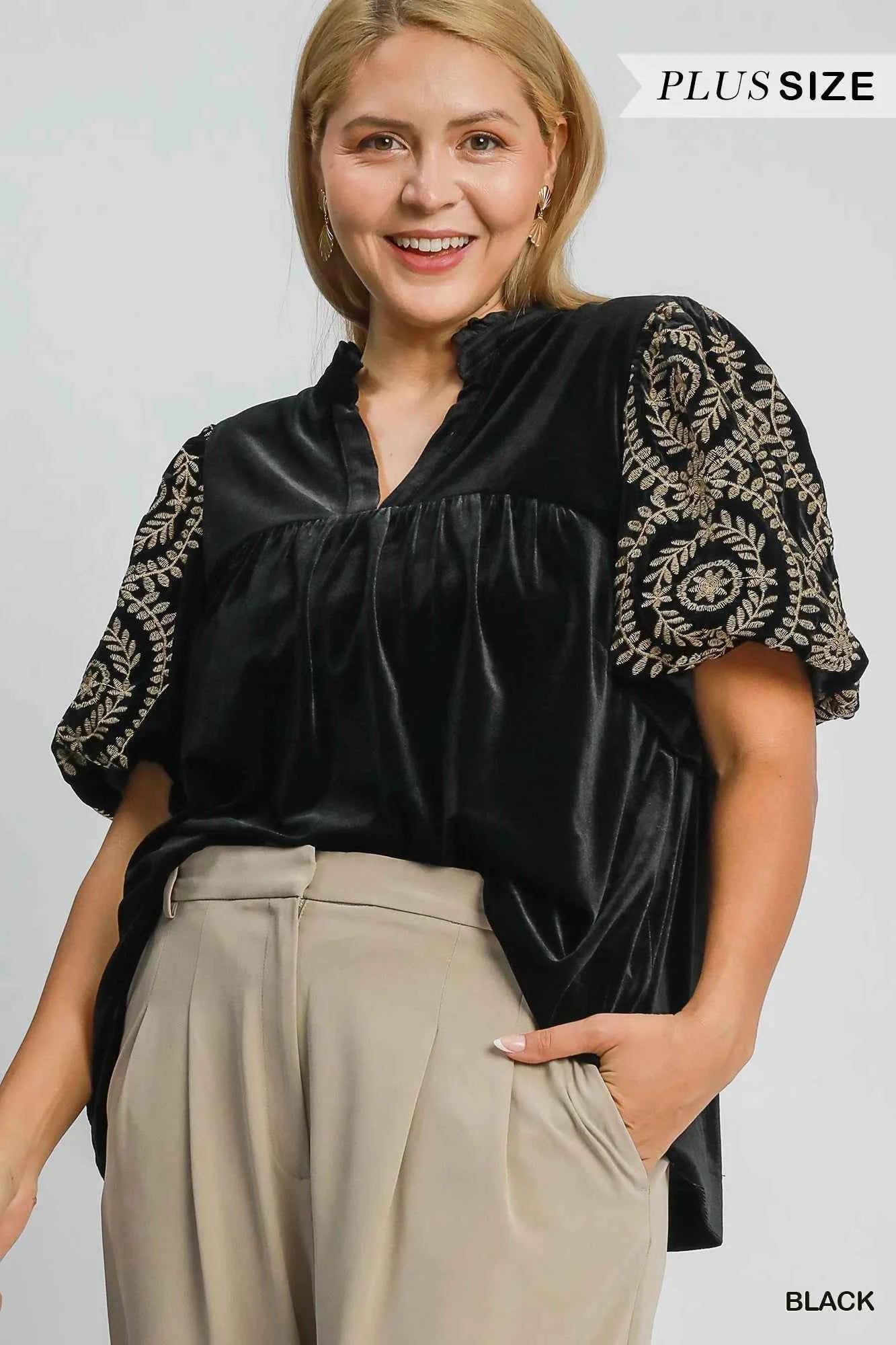 Umgee Full Size Velvet Embroidered Sleeve Blouse Plus Size 08d25864-fe7f-4ebc-977b-a9f13cf7f00f-Max-Origin