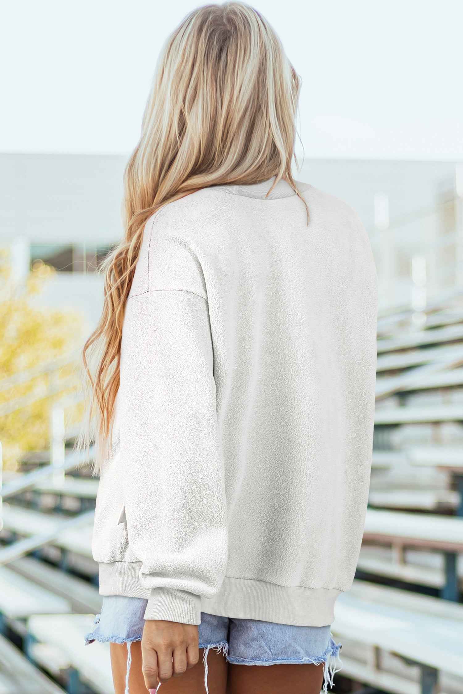 White Oversize Drop Shoulder Reversible Mock Neck Sweatshirt 08d935c116a2104b