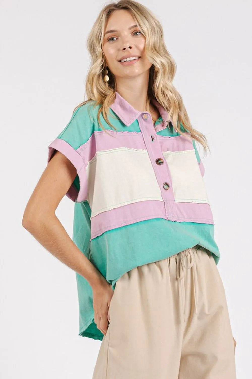 Mittoshop Color Block Henley Short Sleeve Polo Shirt 08dc5560-4d35-40ba-8bfa-84be0d8990c7-Max