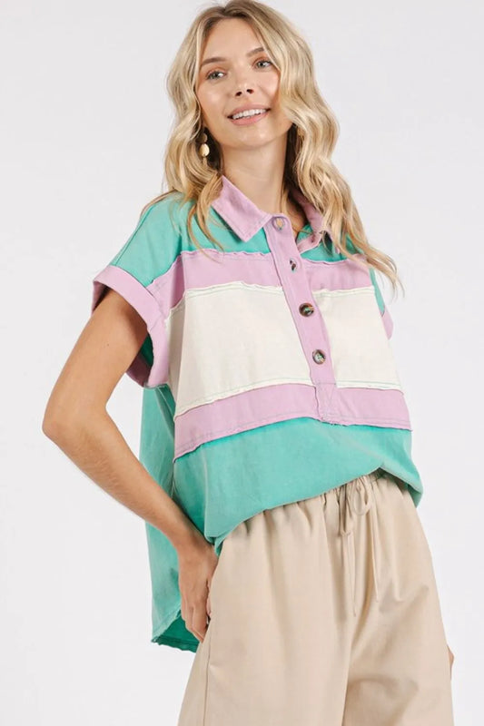 Mittoshop Color Block Henley Short Sleeve Polo Shirt 08dc5560-4d35-40ba-8bfa-84be0d8990c7-Max