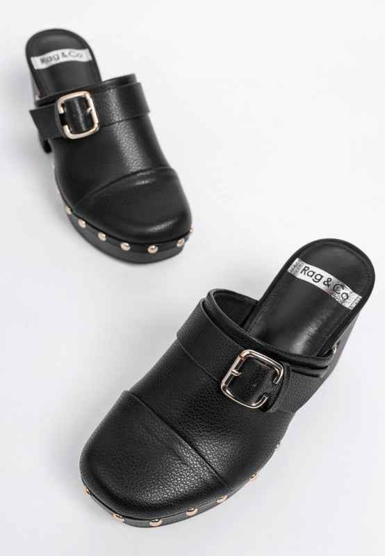 Septim Genuine Leather Studded Clog Heels 08dd7a80-1f67-48b0-8055-384b446a85cd