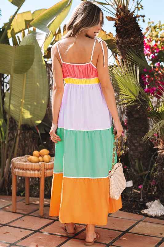 Colorblock Self-Tie Straps Pocketed Maxi Dress 08dfc4a8-5668-4a55-9a92-e603cfad2138
