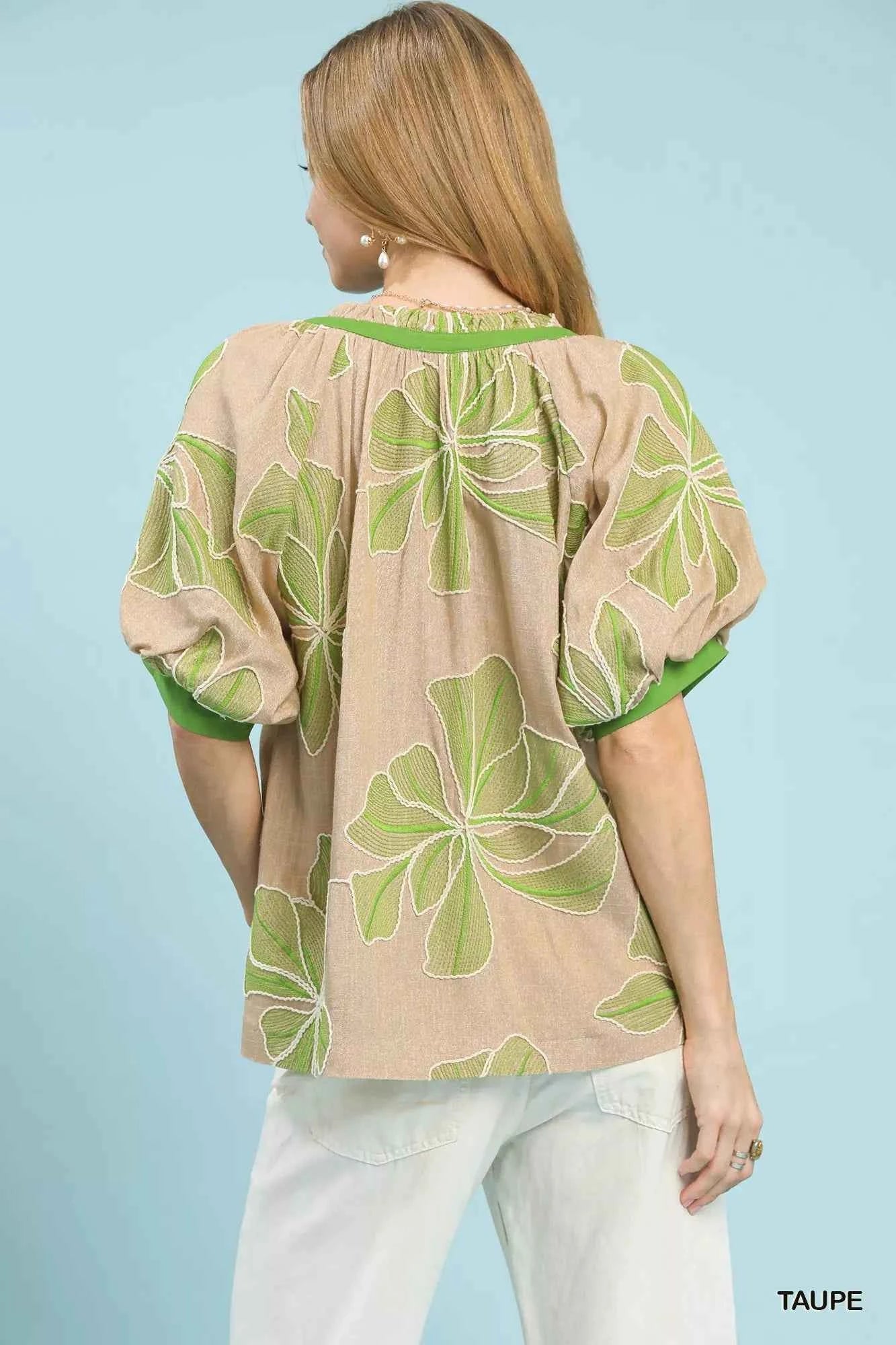 Embroidered V-Neck Short Sleeve Top 08e12879-3de5-4a9d-be81-bd51085238f8-Max-Origin