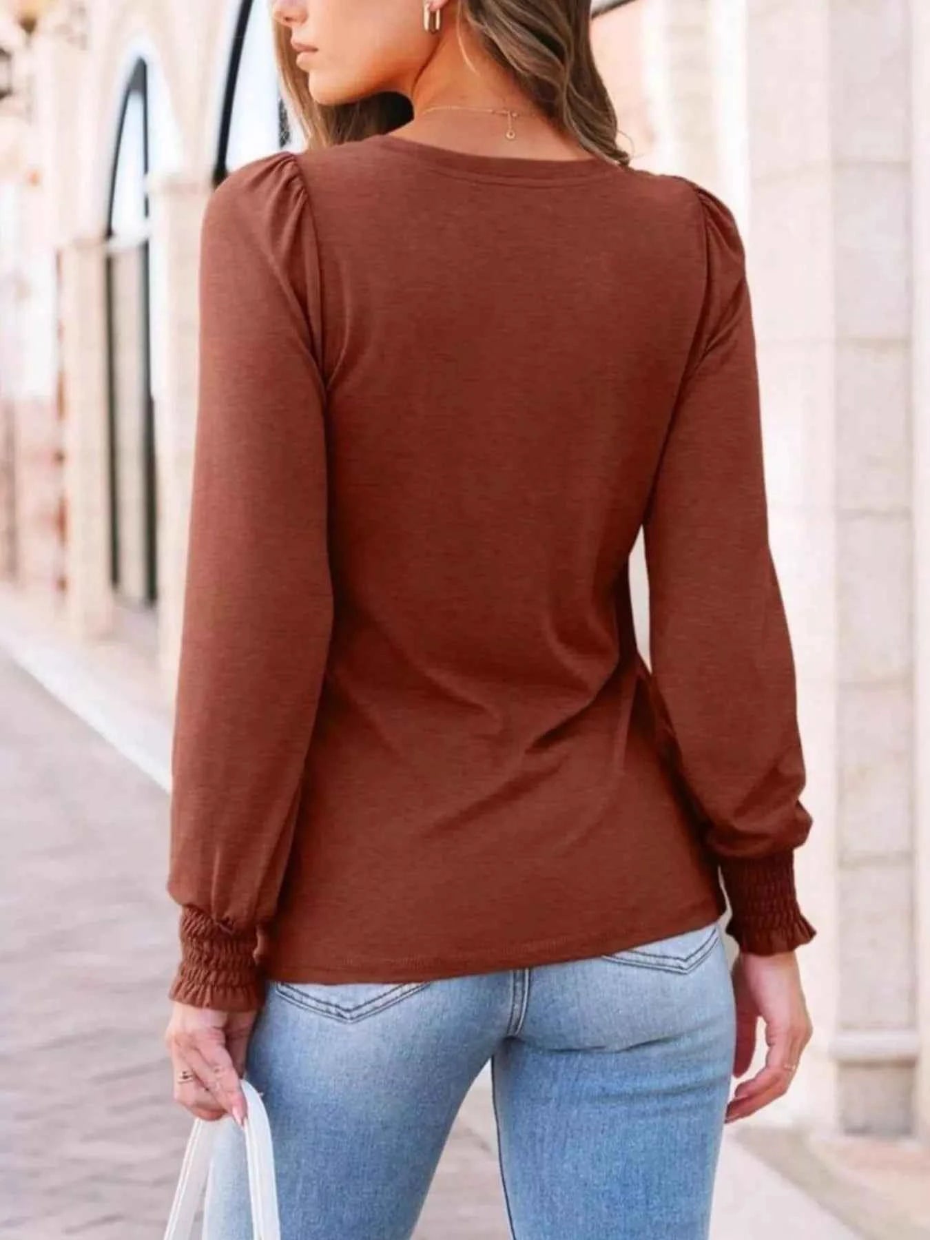Round Neck Lantern Sleeve Top 08e59422-5118-4d31-869e-472125bb56d1-Max-Origin