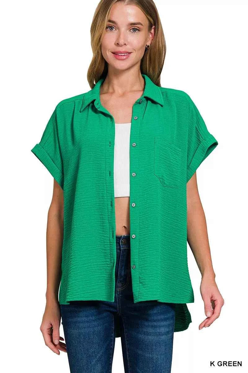 Zenana Woven Airflow Button Down Shirt 08e75548eee14f2484a4bbdb4c9b88c3-Max-Origin