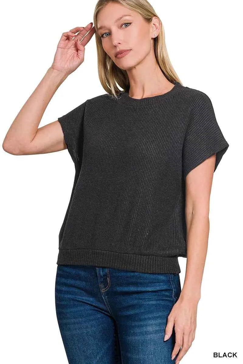 Zenana Round Neck Banded Botton Short Sleeve Sweater BLACK 08f27a5a3ab14dd492a37a40a8cdcf6c-Max-Origin