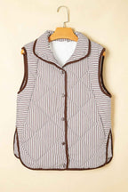 Black Striped Snap Button Scalloped Hem Winter Vest 08fb8589935ffdd2