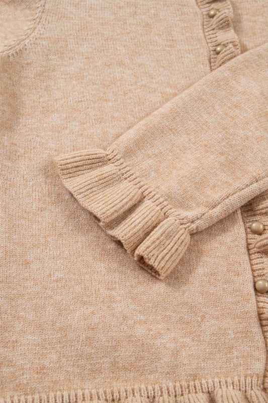 Solid Ruffle Trim Button Front Cardigan 08fd0776-bff0-4a51-a074-bf84025bbf93