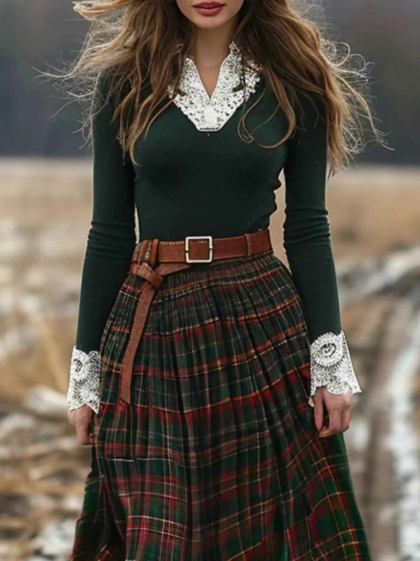 Plaid Maxi Dress with Lace Trim 0903cc3e-46be-47af-9fc0-05831b949609-Max-Origin