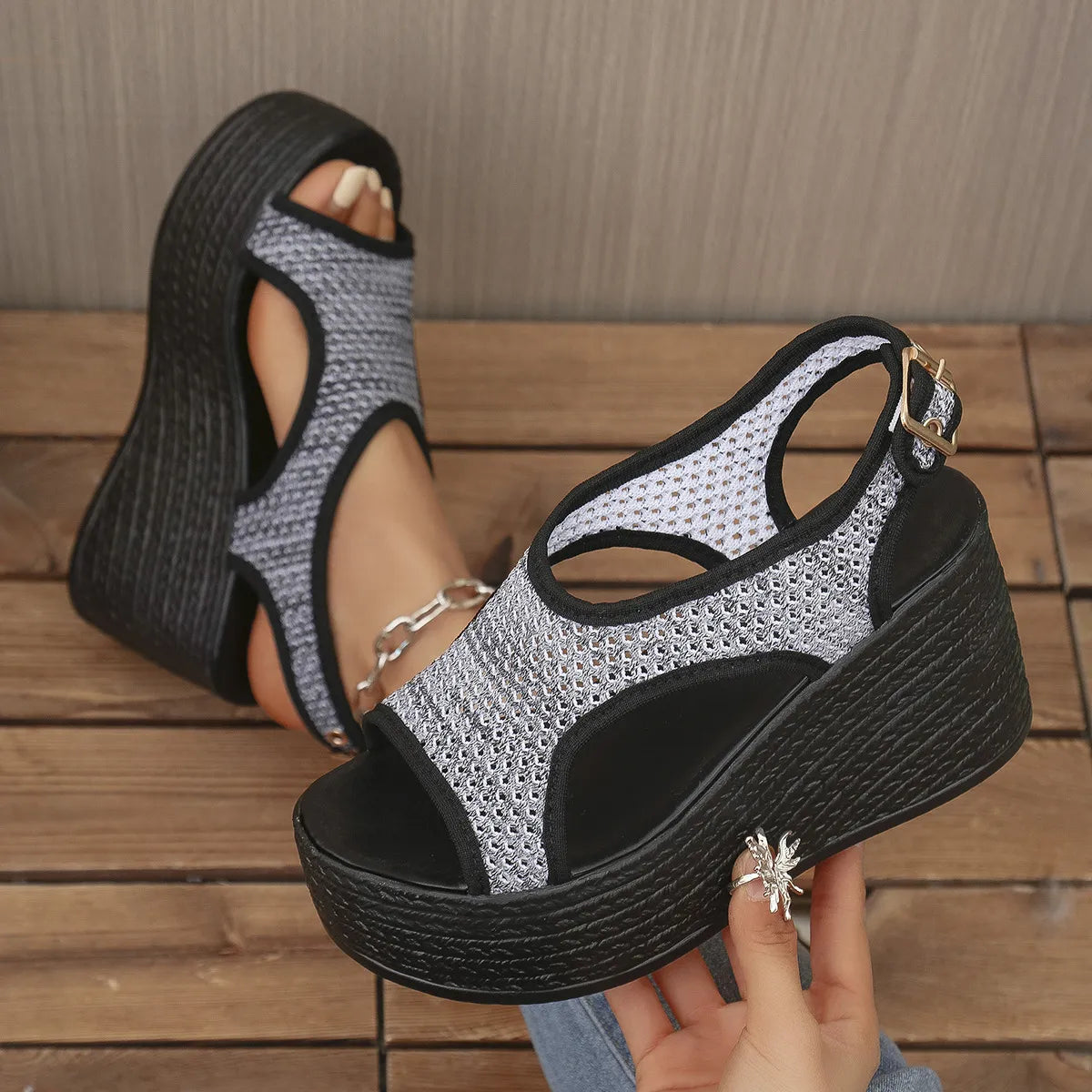 Open Toe Wedge Sandals Black 090d0964-9283-4977-b750-ab03f963d719-Max-Origin