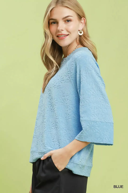 Round Neck Textured Floral Terry Blouse 0919cc71-efee-4a83-97b6-f3ba6756d60a-Max-Origin