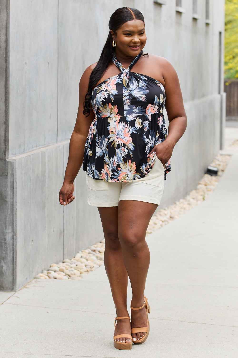 Be Stage Full Size Floral Halter Top in Black 091dacb7c47c4bce885cbadb0a8fe19b-Max