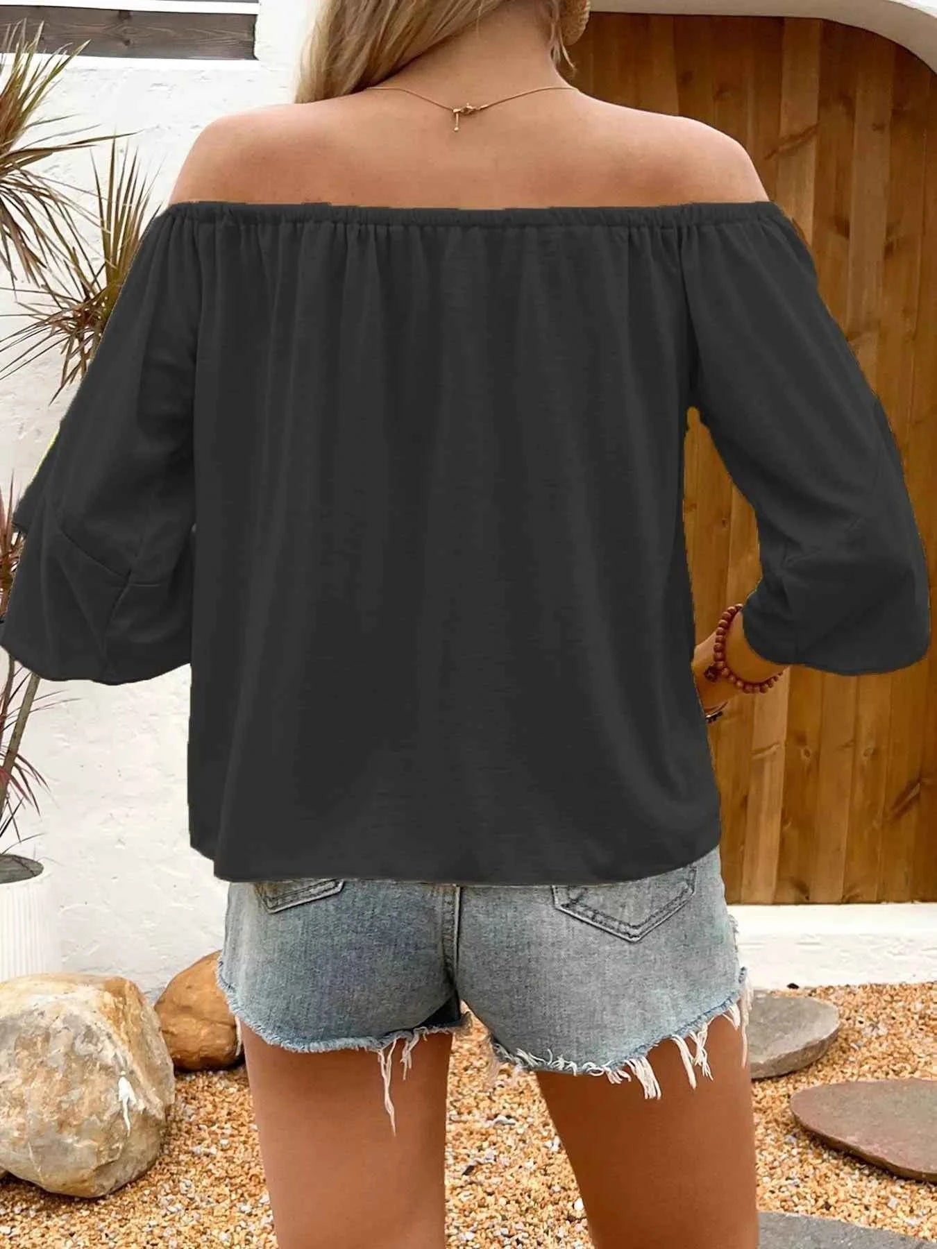 Off-Shoulder Tie-Front T-Shirt 09275da1d0a74e6ca5ff3e669afef206-Max-Origin