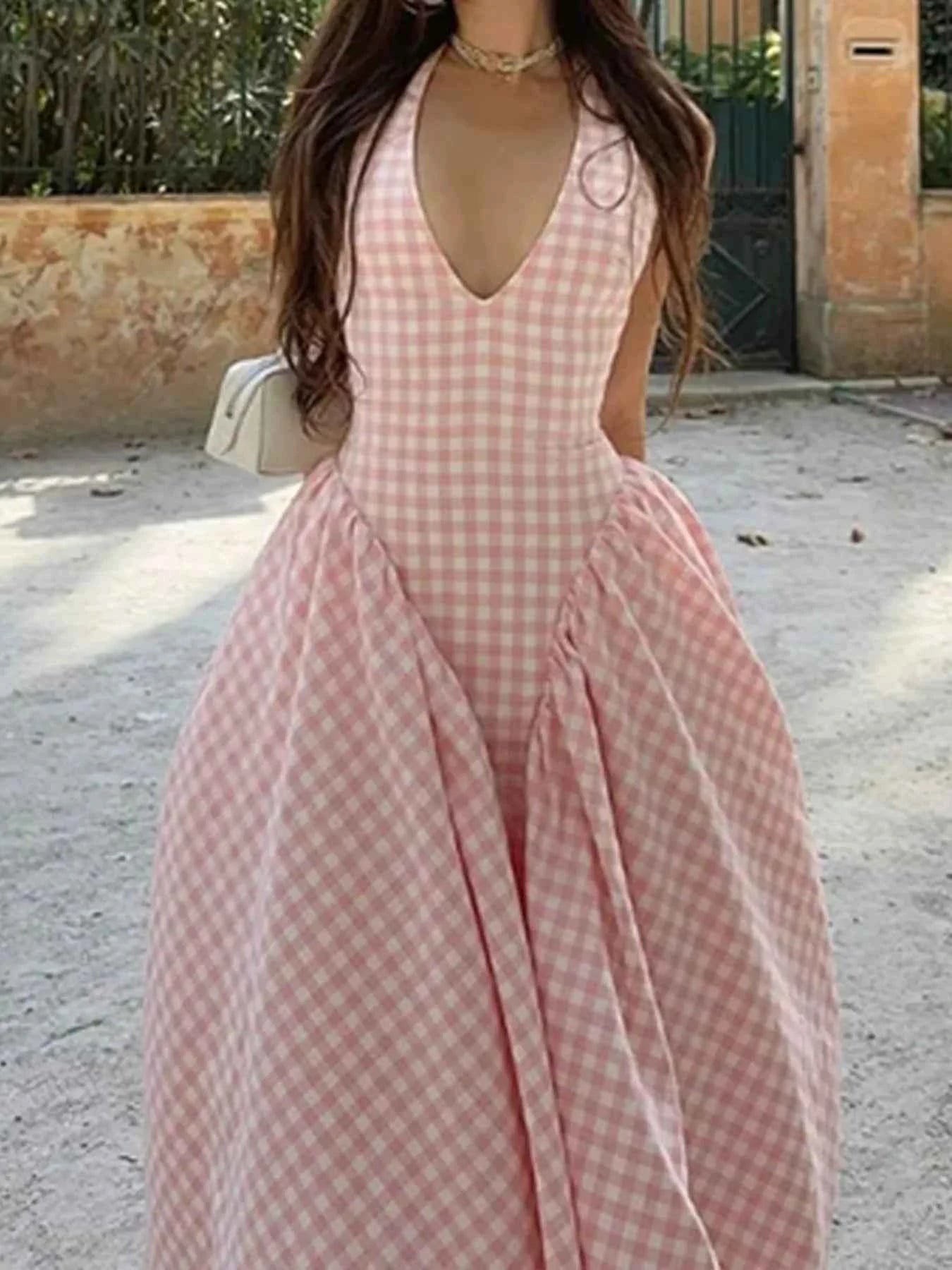 Full Size Gingham Halter Neck Maxi Dress Plus Size 093336199c084a85808866e38c30bab0-Max-Origin
