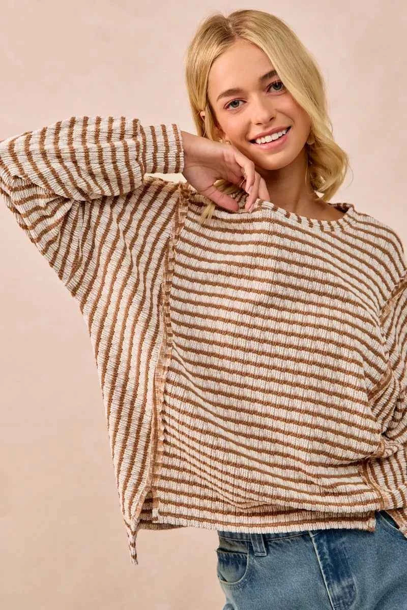 Open Seam Detail Textured Stripe Knit Top 093b56ccb3f34f1d93ee225098d95ddd-Max-Origin