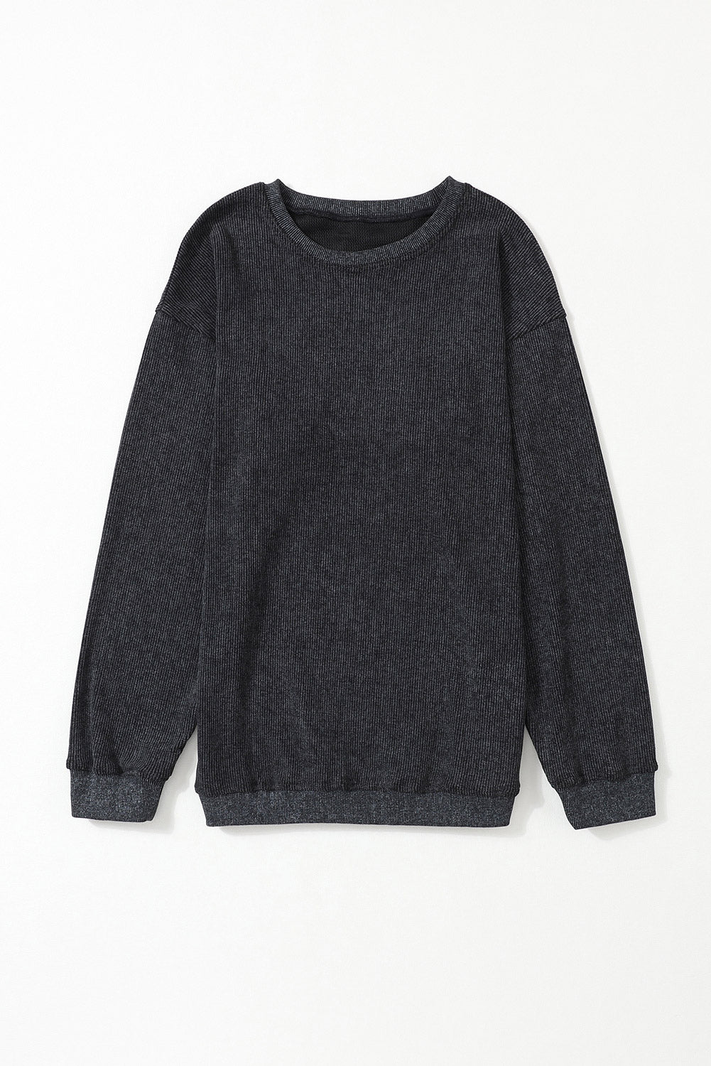 Green Ribbed Round Neck Drop Sleeve Pullover Sweatshirt 093e38ba9f836775