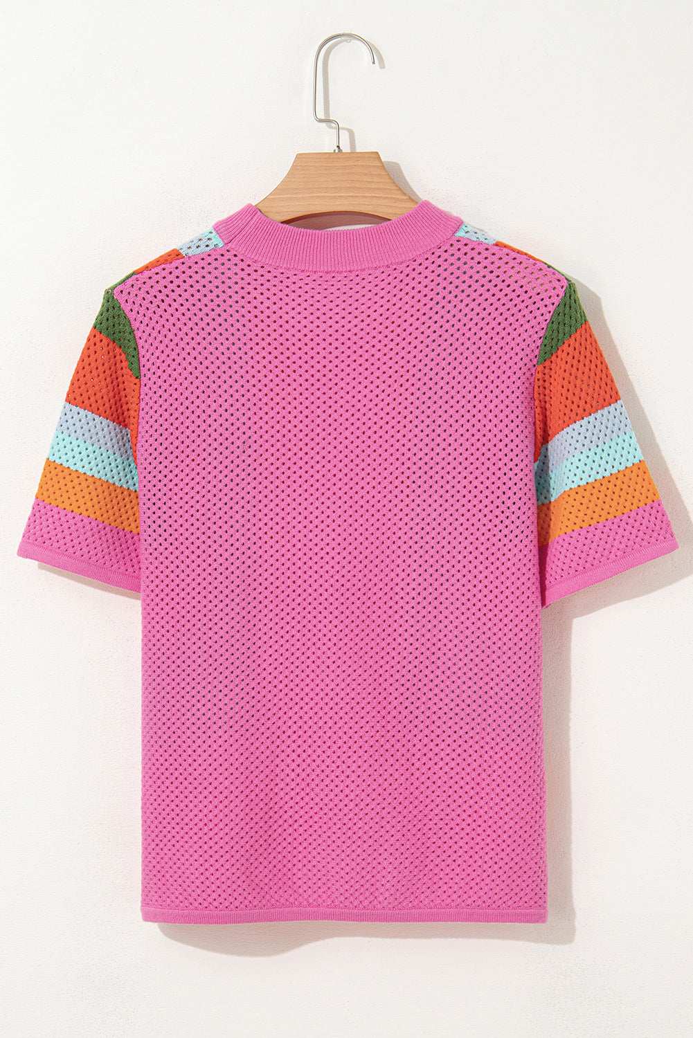 Orange Colorblock Eyelet Casual Knit T Shirt 09453e85215f4c6f-_7