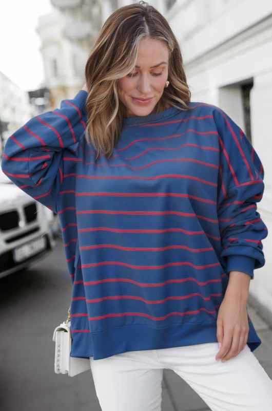Stripe Overlap Drop Shoulder Pullover Sweatshirt 094b7622-1184-48ca-9e2a-058bb68ddb4f