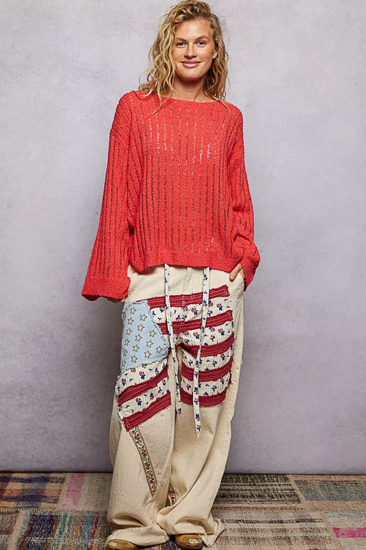 Round Neck Long Sleeve Open Weave Sweater 094bb441-33f8-4a72-9757-29c364e7bede-Max-Origin