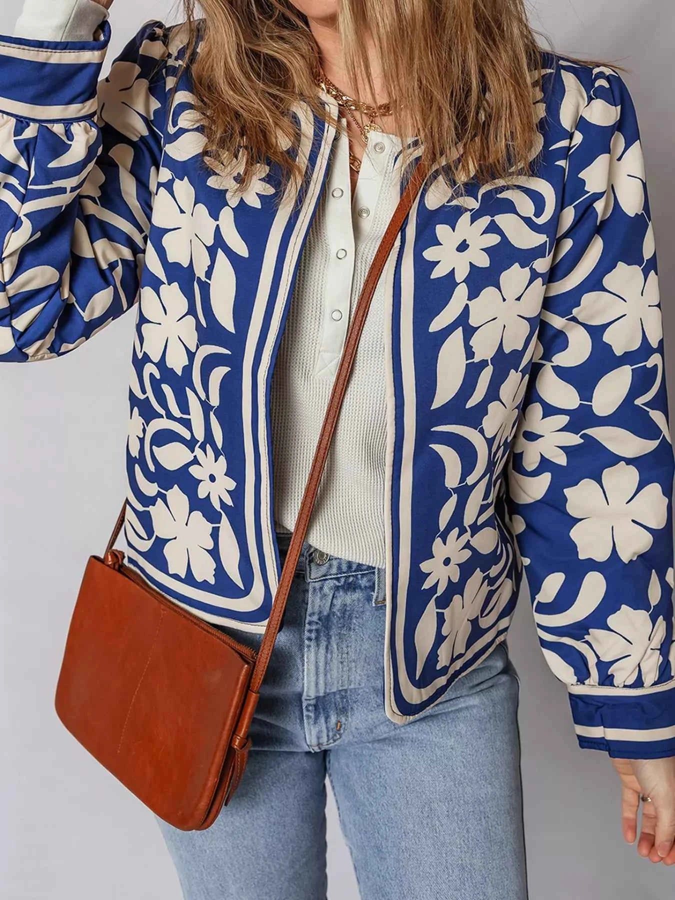 Flower Print Open Front Buttoned Cuffs Elegant Jacket 094d2808514b4612ae28b15793324ed3-Max-Origin