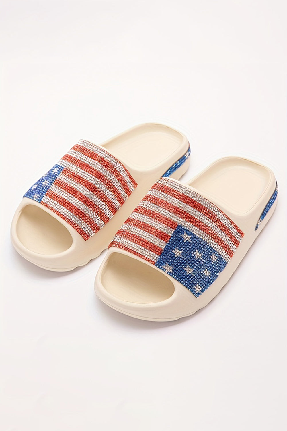 Black Rhinestone American Flag Thick Sole Slides Shoes 09614e960efa9a70