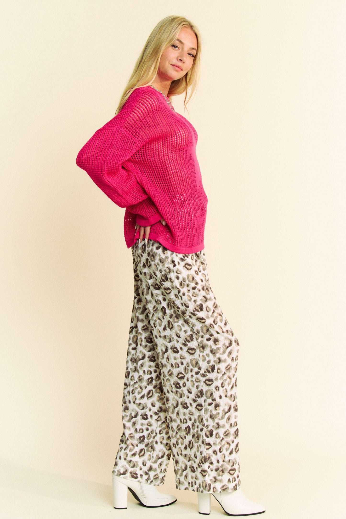 Davi & Dani Drawstring Leopard Wide Leg Pants