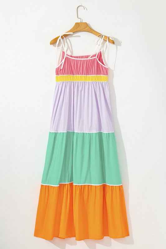 Colorblock Self-Tie Straps Pocketed Maxi Dress 096c1679-2954-4fcc-9283-0cd176bc4980