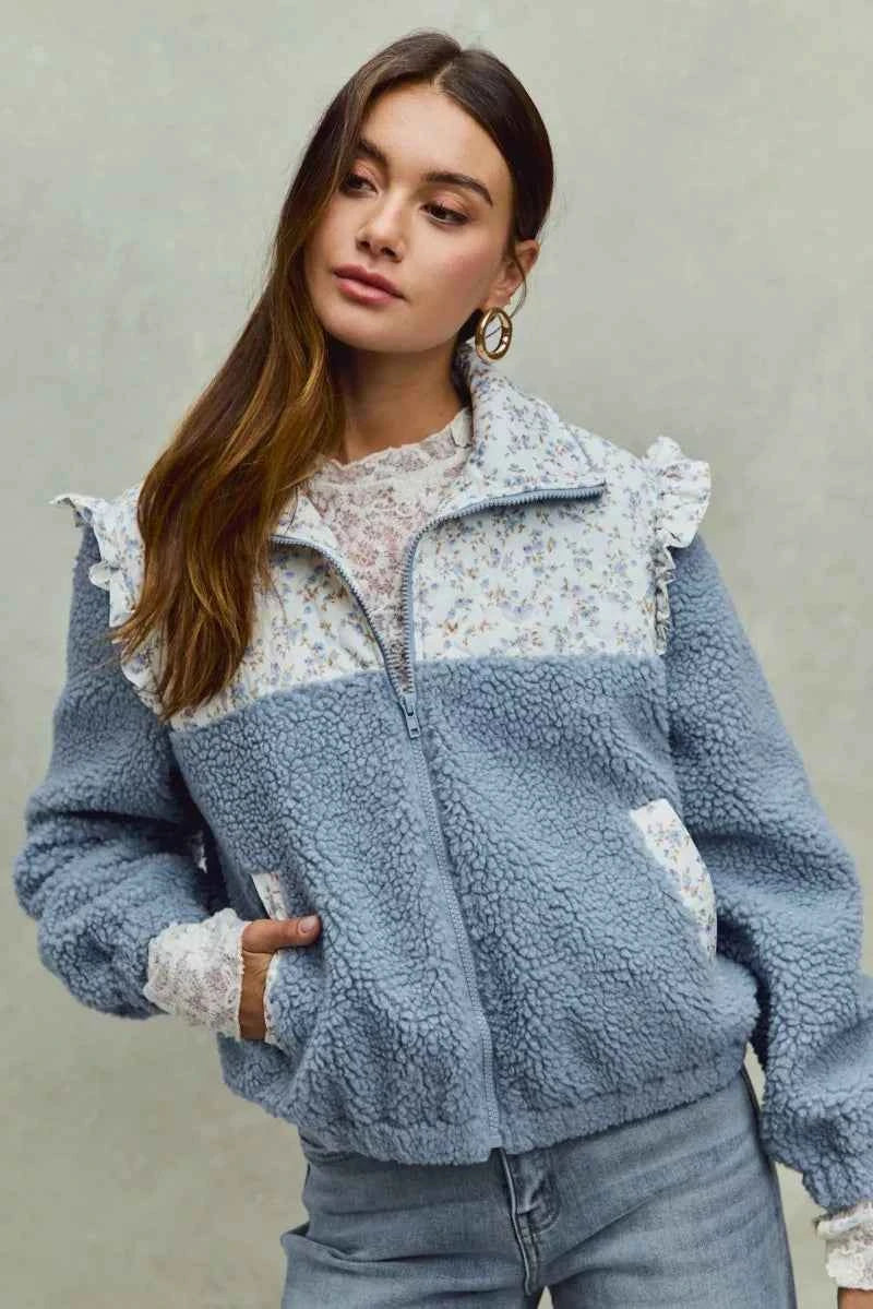 SO ME Faux Fur Sherpa Pull Jacket with Floral Contrast 0972f4d2eb8247eab4fc000fe4511d97-Max-Origin