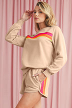 Bonbon Colorful Striped Long Sleeve Pullover and Shorts Set 097313dd90ee640a