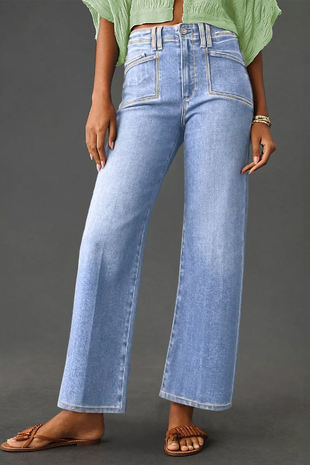 Dusk Blue Loose Straight Leg Cropped High Waist Jeans 0974f82da250a3a1