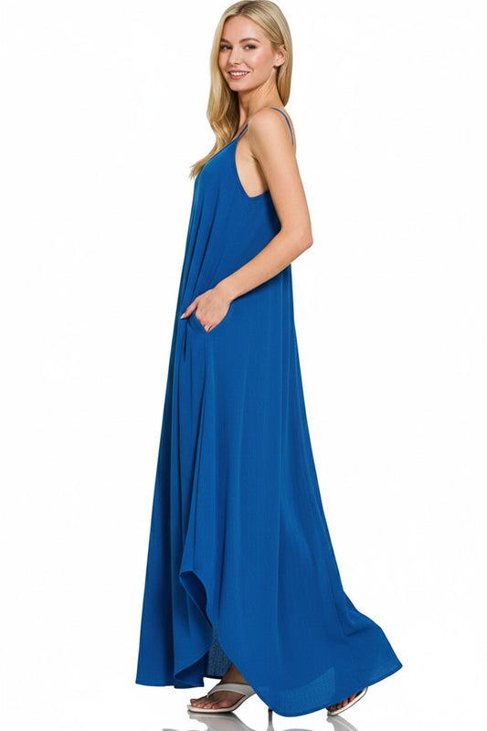 Woven Crinkle Cami Maxi Dress with Side Pockets 097f0068-425c-43a4-9136-0630a88f1372-Max