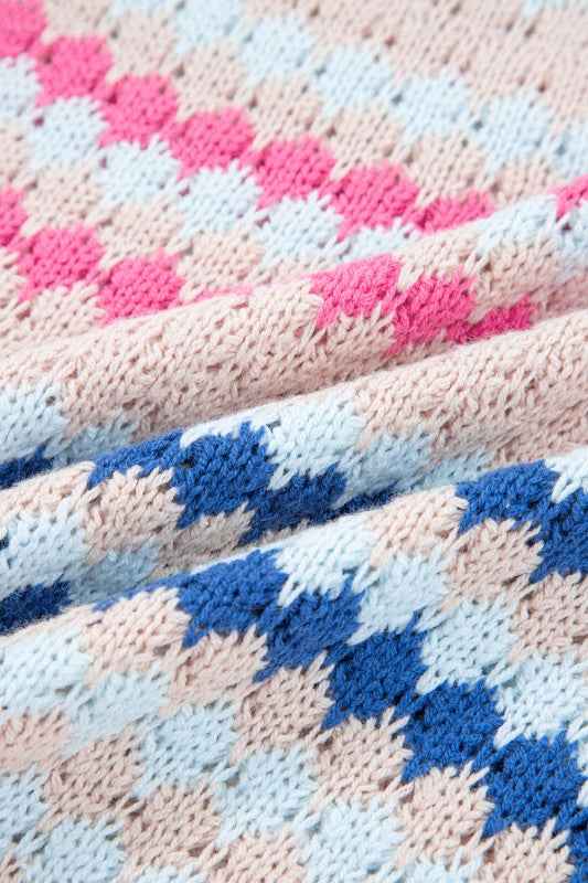 Stripe Eyelet Knit Drop Shoulder Sweater 0984b30e-a2e9-44b9-a315-23b0d4d3812a