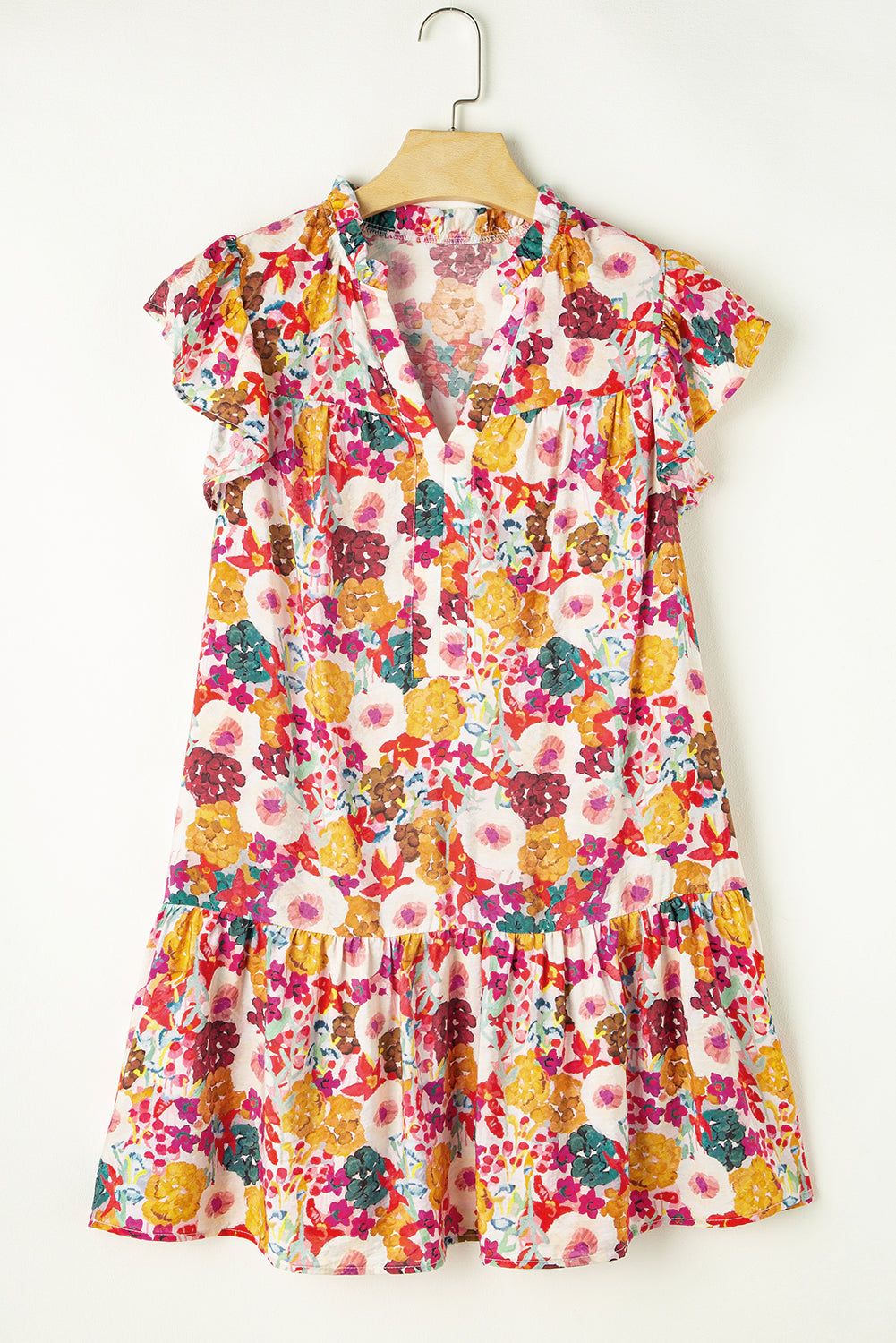 Purple Floral Print Split Neck Ruffle Mini Dress 098a85df8a5065af