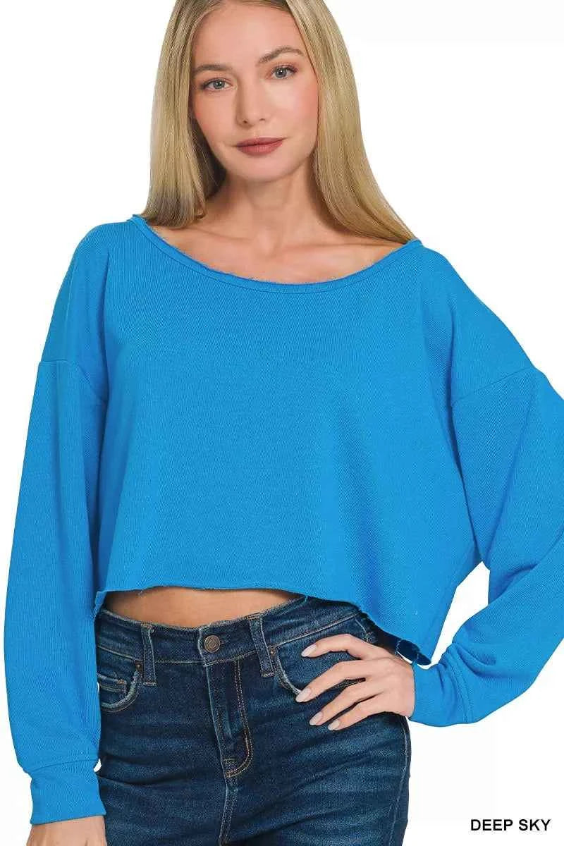 Zenana French Terry Boatneck Crop Top 098b3fa0101c4dbf9e660df7c0c628ba-Max-Origin