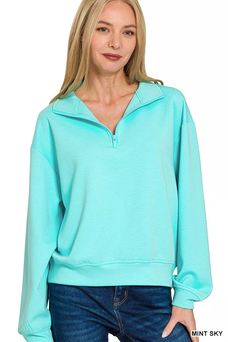Zenana Scuba Half Zip Pullover Sweatshirt 098c9f90ad37401eb0a82f62a12a4440-Max-Origin