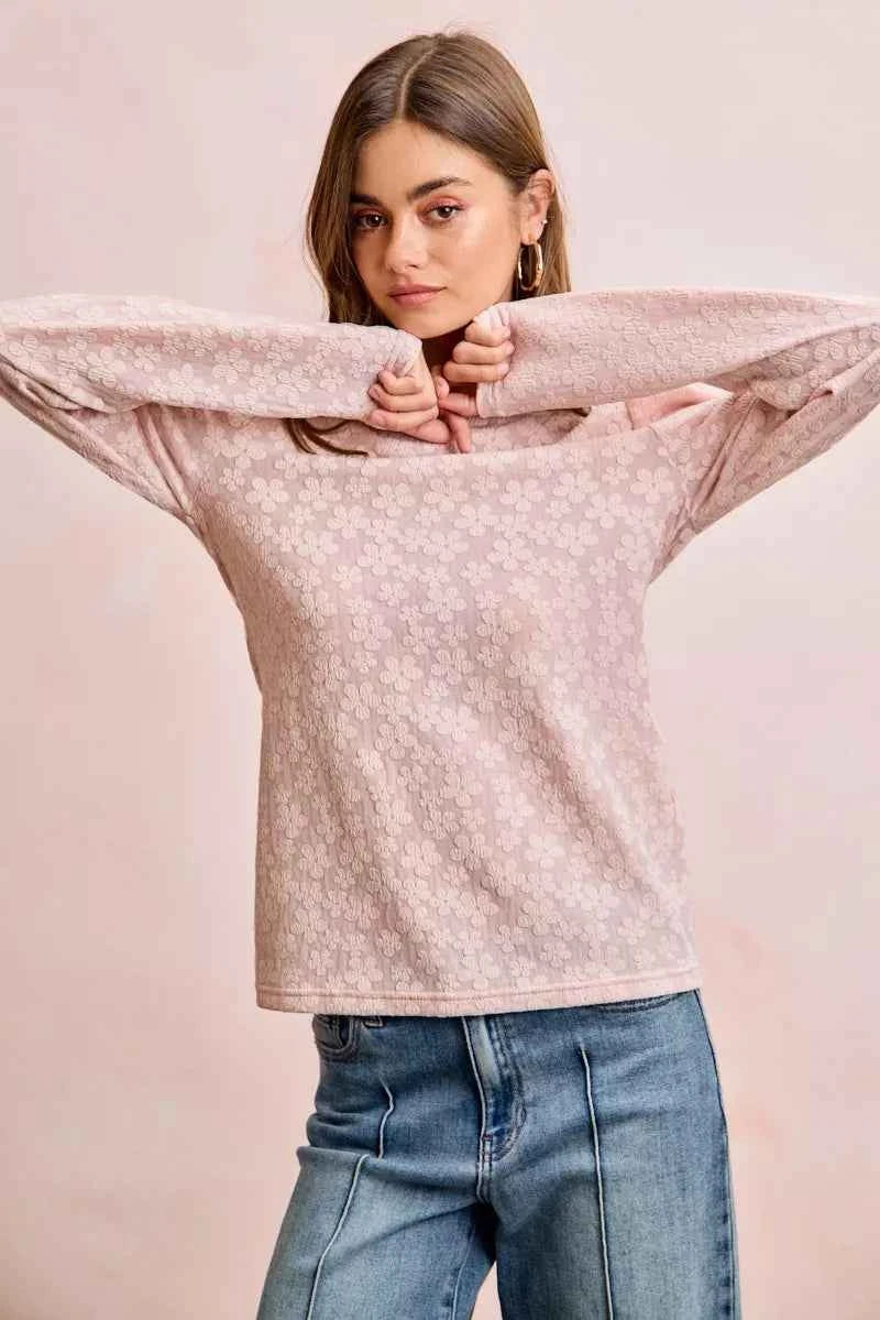 BiBi Textured Flower Knit Puff Shoulder Top 0992f43101ce43cfadca703a8e2aff62-Max-Origin