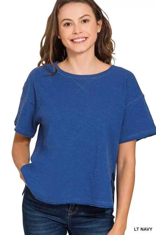 Zenana Cotton Slub Short Sleeve Tee LT NAVY 099482931d3243459e48fea04ed593a2-Max-Origin