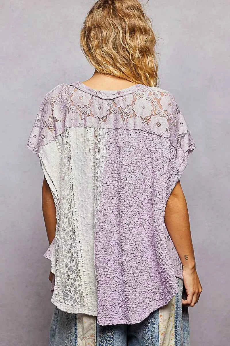 Asymmetrical V-Neck Short Sleeve Lace Top 09956291-ed29-40d5-a44b-65c1dbd02a32-Max-Origin