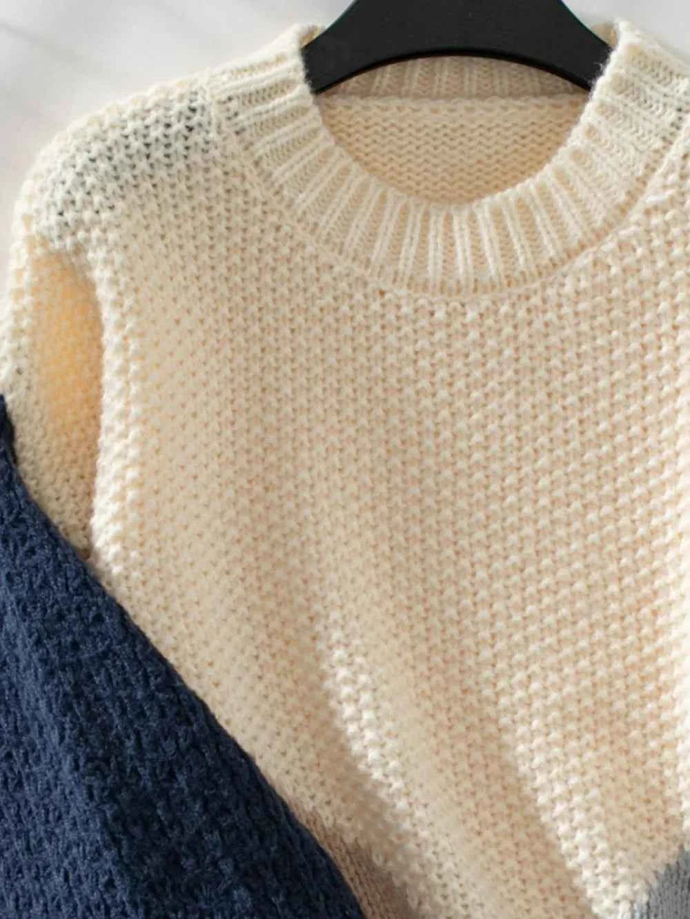 Color Block Round Neck Dropped Shoulder Sweater 0998705d-c12a-4d25-adbf-b51e05ad122f-Max